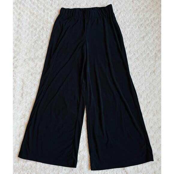 NY Collection Womens Black Cropped Wide Leg Pants Petite Medium Gauchos Palazzos - Picture 2 of 10
